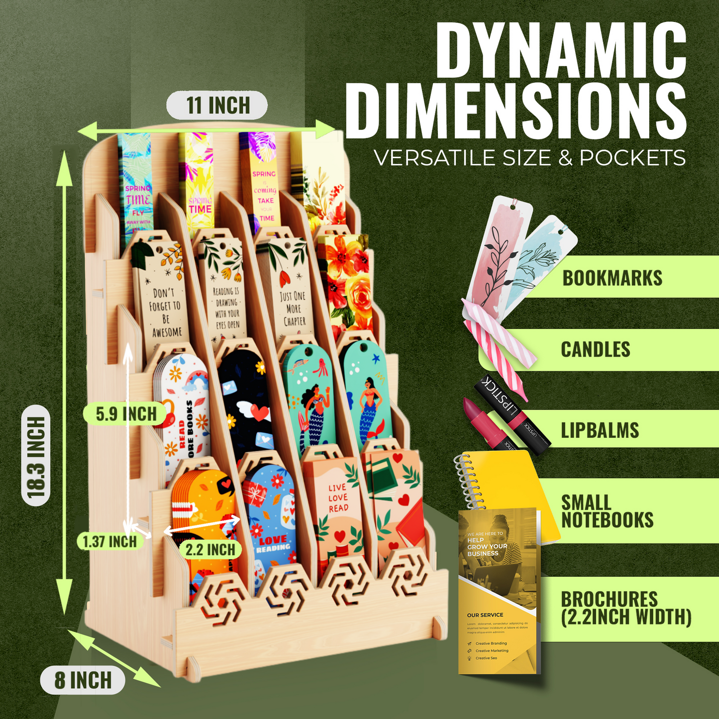 Bookmark Display Stand for Vendors – Wooden Bookmark Holder Display with Customizable Space, Mobile-Friendly Design – Versatile Holder for Craft Fairs, Vendor Booths, and Shops, 16 Pocket