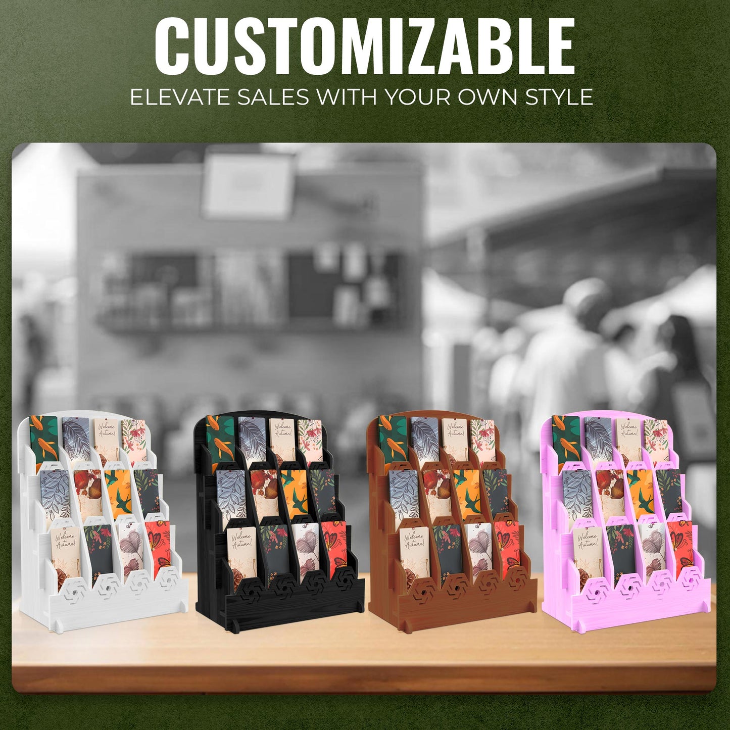 HOTCAN Bookmark Holder for 2.2'' Bookmarks – Bookmark Display Stand for Vendors with Customizable Space – Simple Installation, Mobile-Friendly Display for Craft Fairs, Vendor Booths & Shops