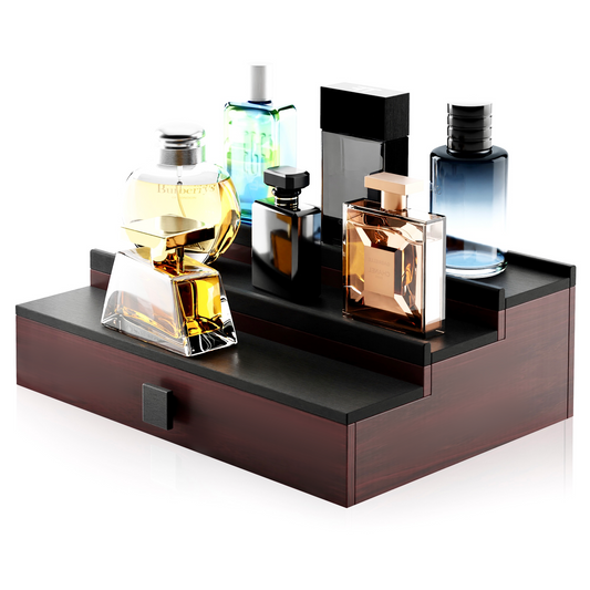 HOTCAN Wooden Cologne Organizer for Men - 3 Tier Display Shelf with Drawer and Hidden Compartment - Perfect for Organizing and Storing Colognes and Accessories - A Great Gift for Men