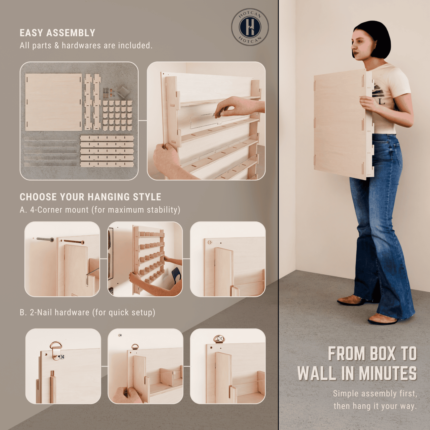 Wall Mount Sticker Display Stand for Vendors, Artists & Shops - Clear Acrylic Sticker Holder for Craft Fairs, Retail & Classroom Sticker Store - Plywood Sticker Organizer (30 Pocket)