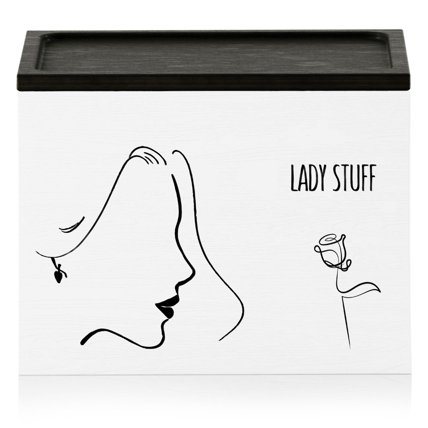 HOTCAN Wooden Tampon Holder for Bathroom - Feminine Product Organizer with Lady Stuff Pattern - Bathroom Organizer Box for Private Tampon Storage - Gift for Her