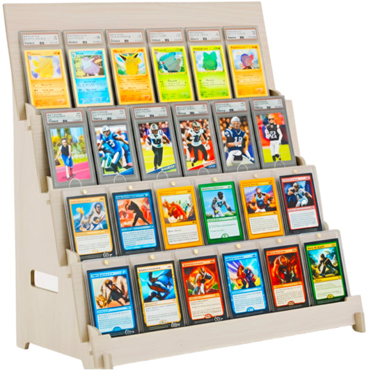 Wood Graded Card Display Stand for Collectors & Flippers - Sleek Tiered Trading Card Display Stand for Shows & Events - Stable On the Go Card Stand for Displaying Sports, TCG & Collectible Card Slabs (24 Cards)