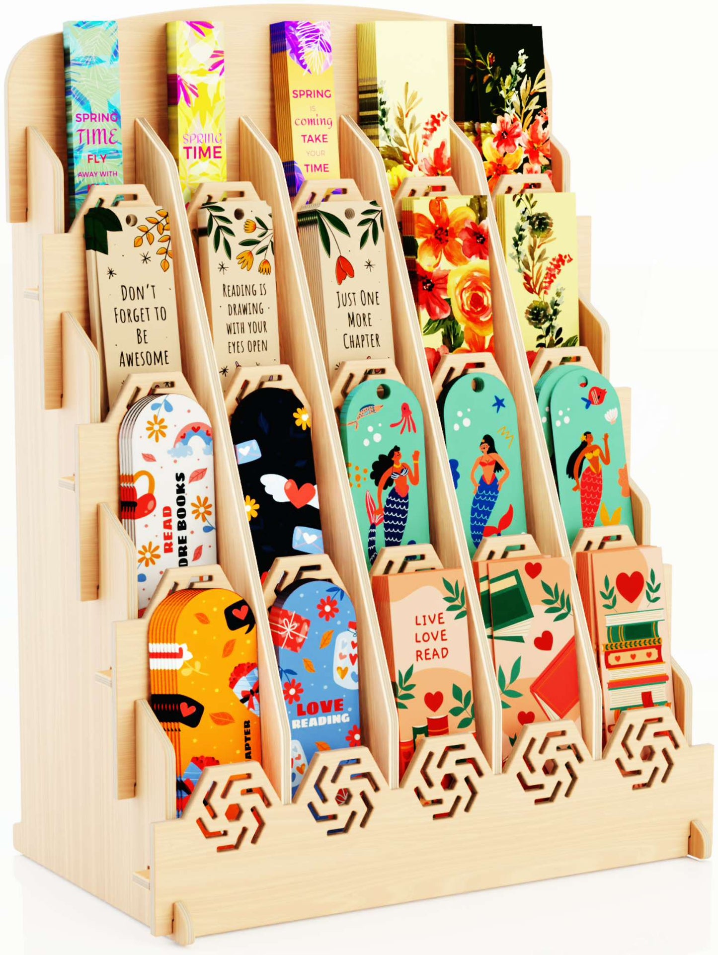 Bookmark Display Stand for Vendors – Wooden Bookmark Holder Display with Customizable Space, Mobile-Friendly Design – Versatile Holder for Craft Fairs, Vendor Booths, and Shops, 20 Pocket