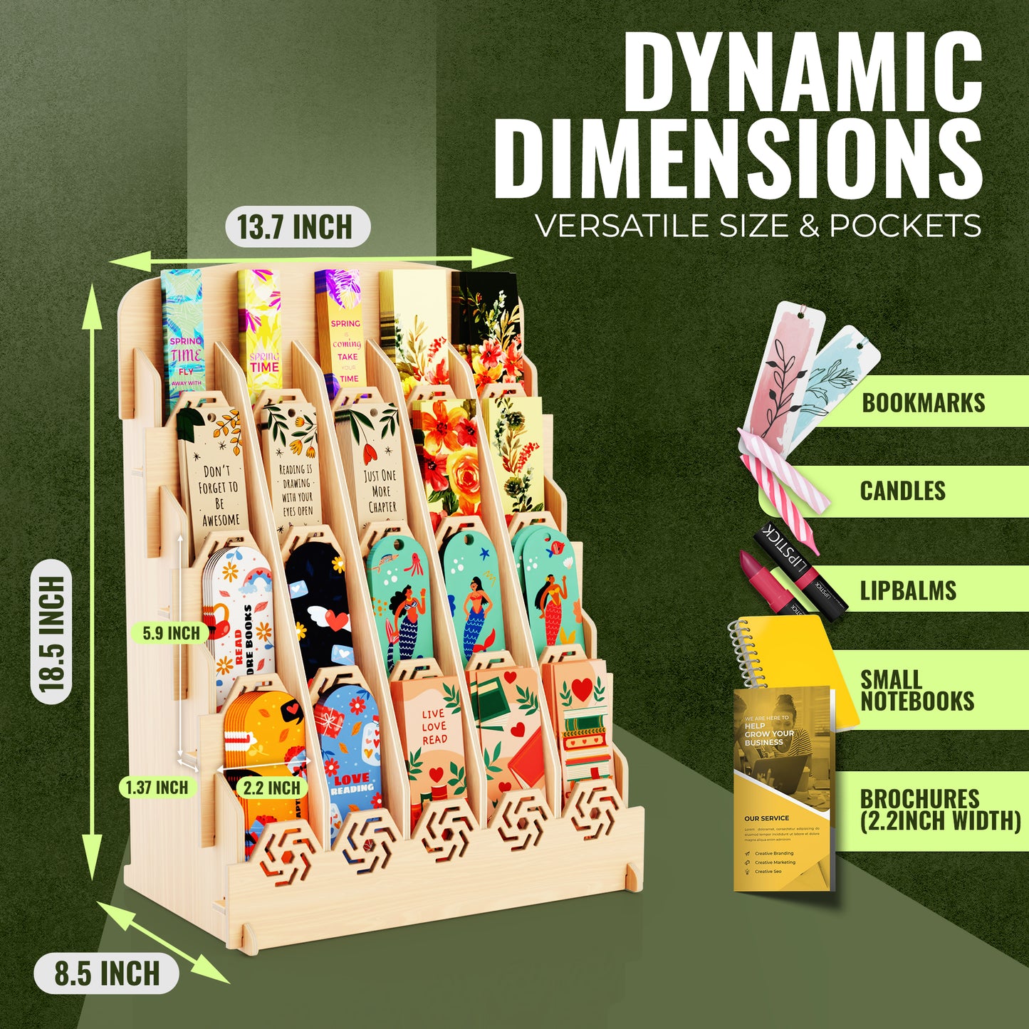 Bookmark Display Stand for Vendors – Wooden Bookmark Holder Display with Customizable Space, Mobile-Friendly Design – Versatile Holder for Craft Fairs, Vendor Booths, and Shops, 20 Pocket