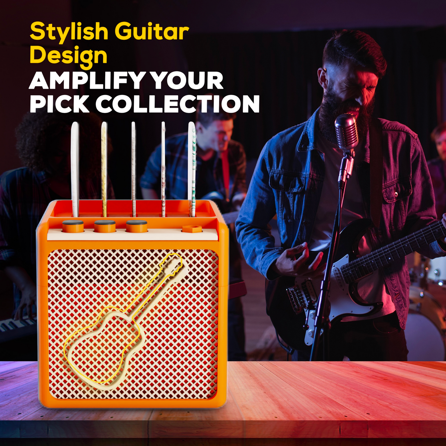 Guitar Pick Display Holder - Stylish Organizer for Music Enthusiasts and Musicians (Orange)