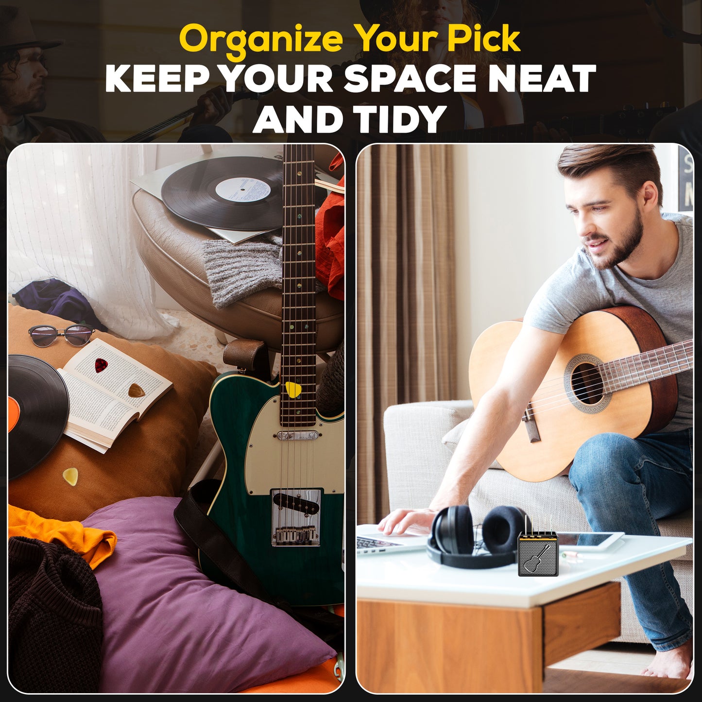 Guitar Pick Display Holder - Stylish Organizer for Music Enthusiasts and Musicians (Black)