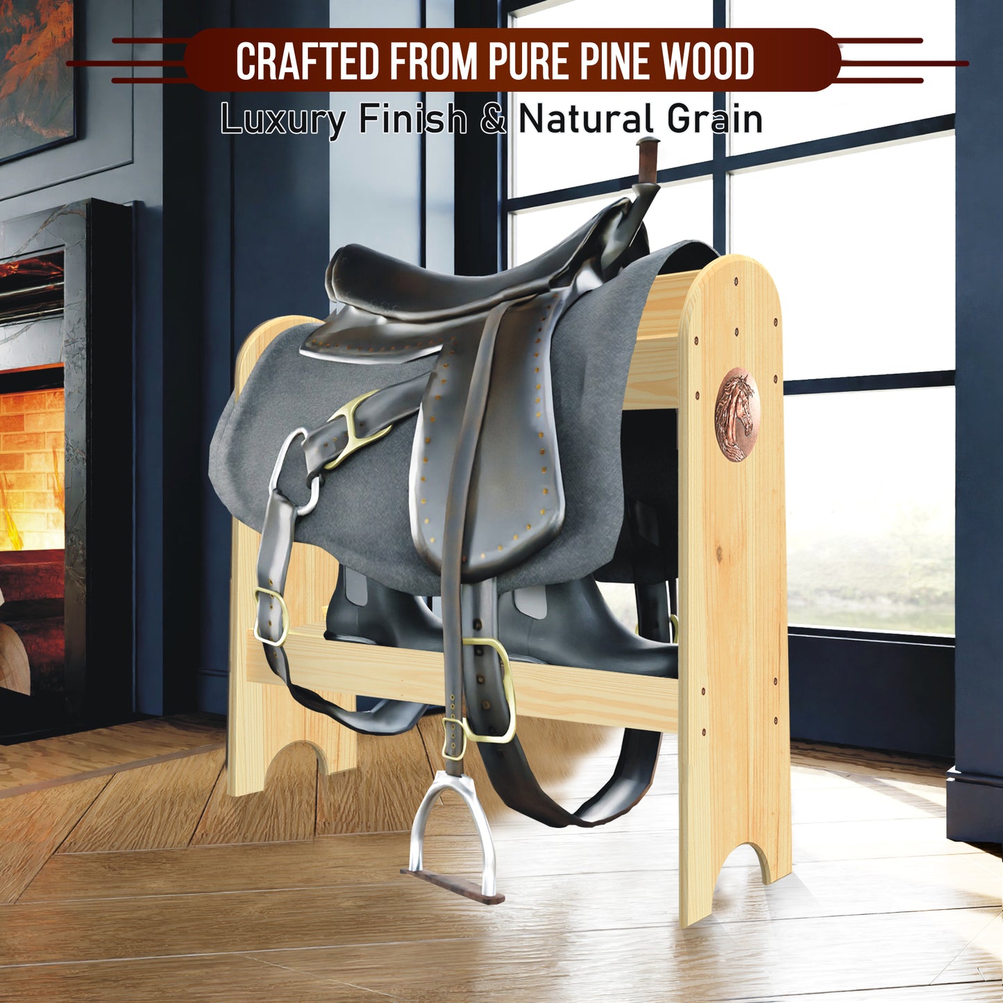 HOTCAN Pine Wood Saddle Rack – Ideal Saddle Stand for Western Saddles and Horse Tack Organizers, Suitable for Displaying Trophy Saddles at Home (Natural)