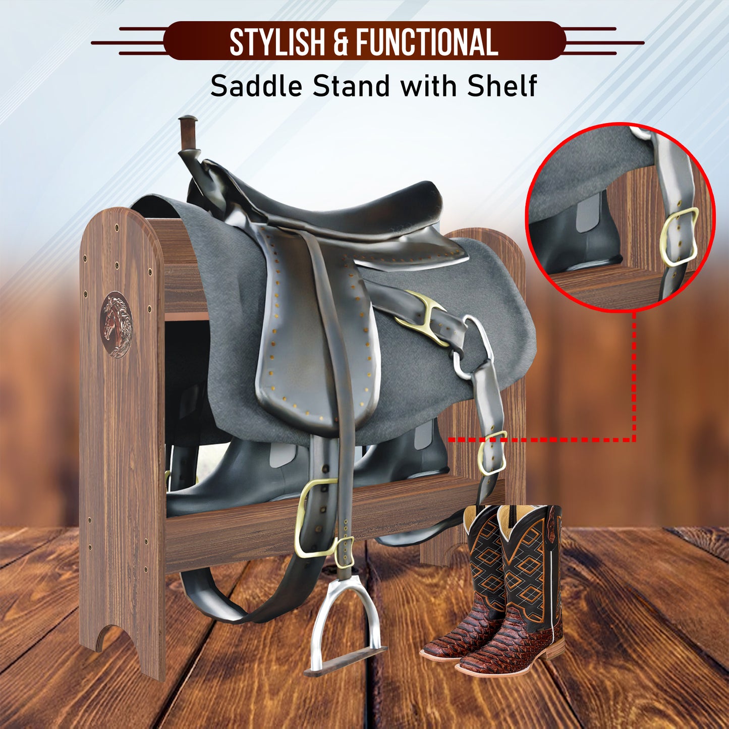 HOTCAN Pine Wood Saddle Rack – Ideal Saddle Stand for Western Saddles and Horse Tack Organizers, Suitable for Displaying Trophy Saddles at Home (Burnt)