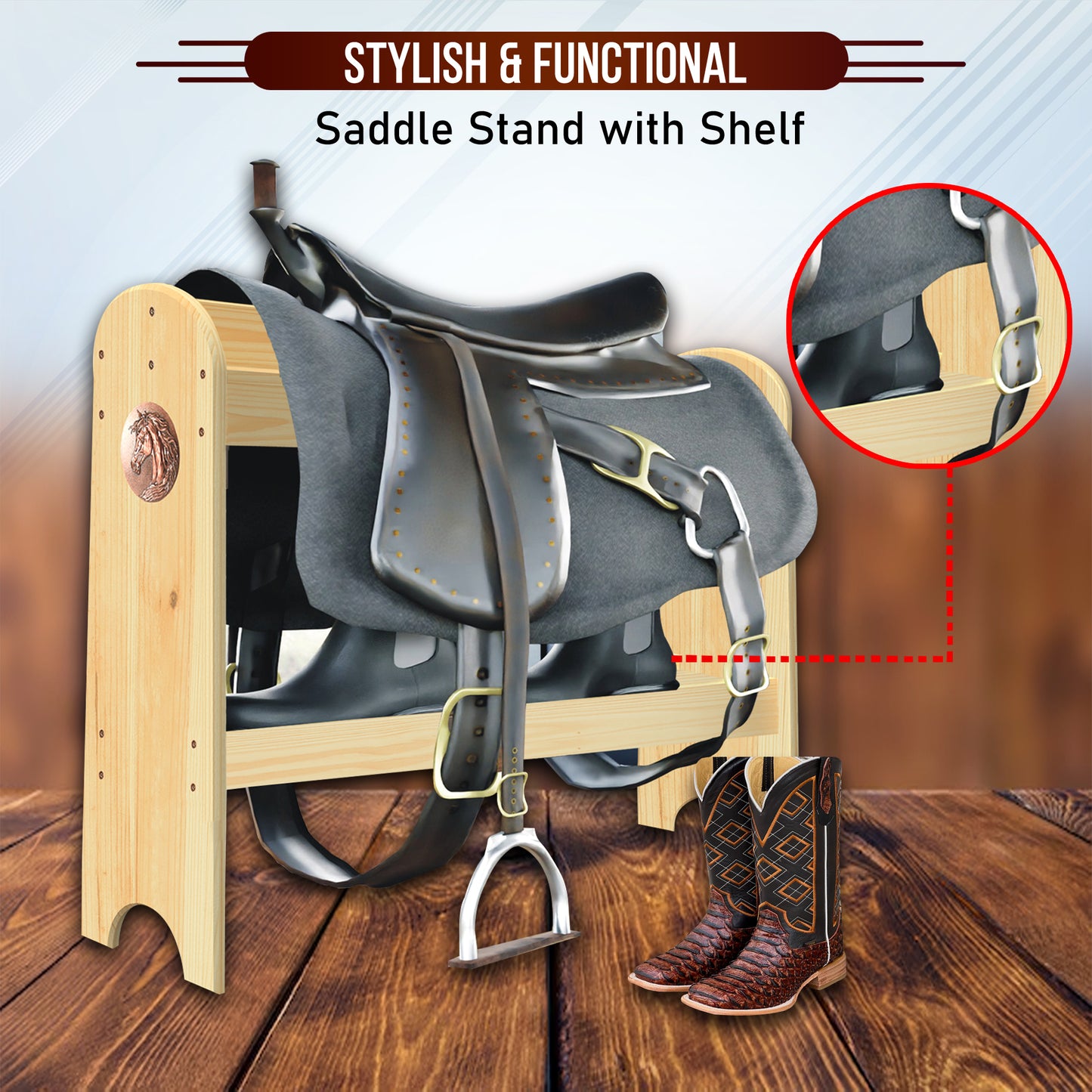 HOTCAN Pine Wood Saddle Rack – Ideal Saddle Stand for Western Saddles and Horse Tack Organizers, Suitable for Displaying Trophy Saddles at Home (Natural)