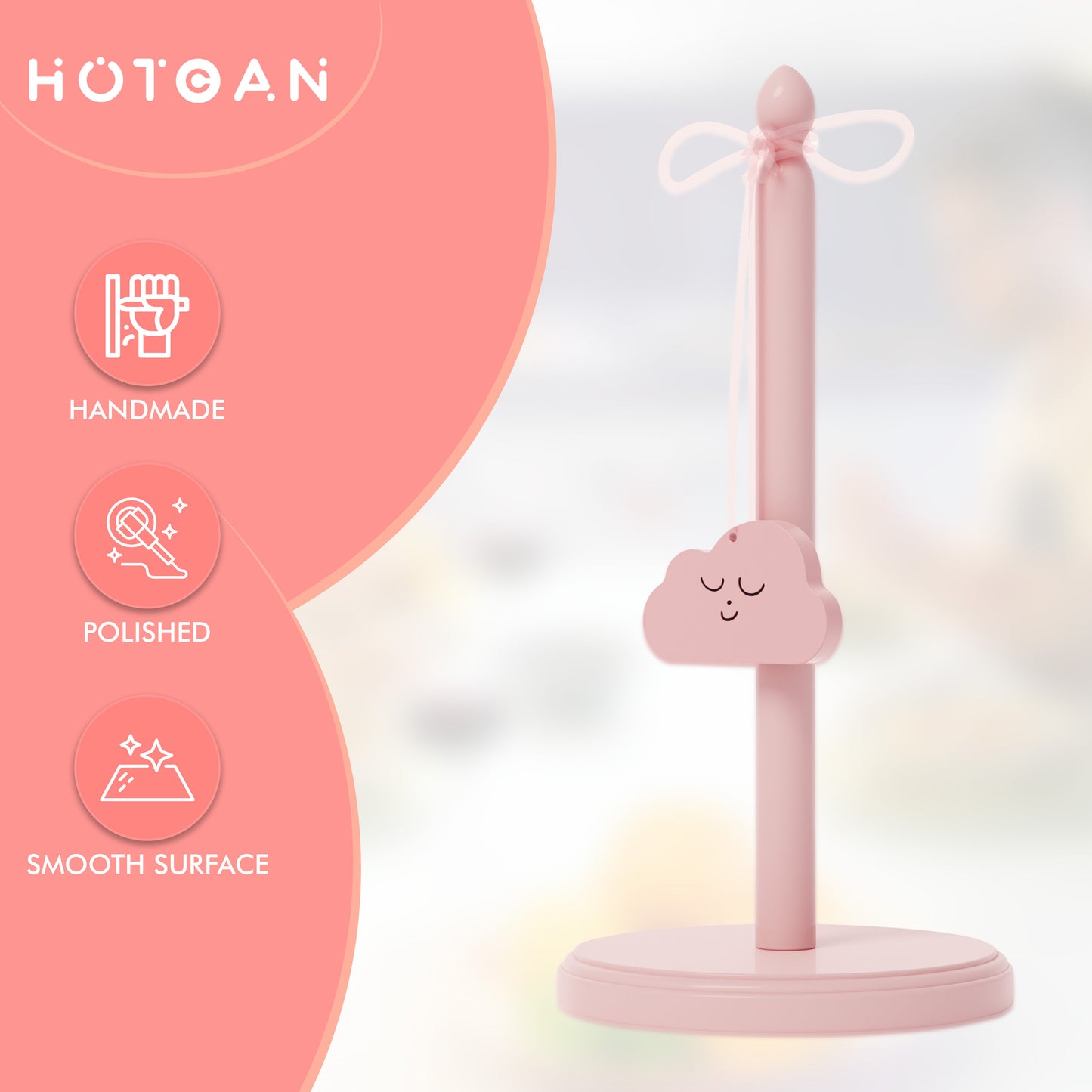 HOTCAN Pink Paper Towel Holder for Countertop, Cute Paper Towel Holder with Beer Bottle Opener, Pink Kitchen Accessories Made of Beech Wood, Pink Home Decor, Windproof Design for Outdoor Use
