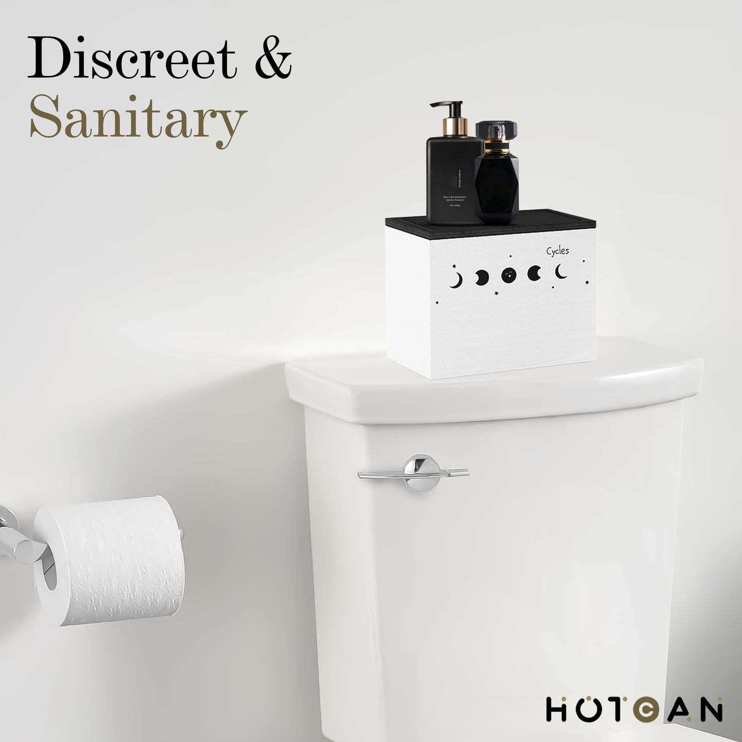 HOTCAN Discreet Tampon Holder for Bathroom with Vanity Tray Lid, Tampon Organizer for bathroom for Wall or Countertop Mount, Wood Tampon Dispenser, Feminine Product Organizer, White Small Storage Box