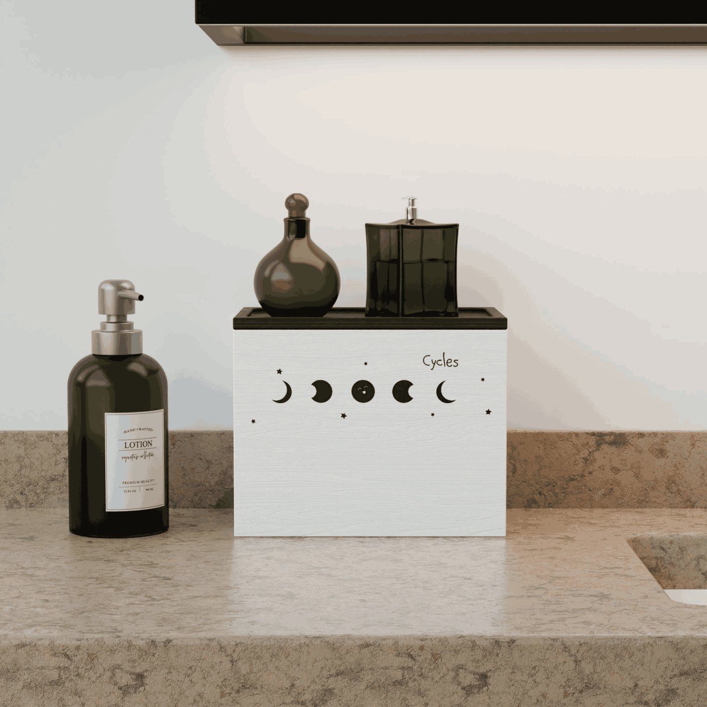 HOTCAN Discreet Tampon Holder for Bathroom with Vanity Tray Lid, Tampon Organizer for bathroom for Wall or Countertop Mount, Wood Tampon Dispenser, Feminine Product Organizer, White Small Storage Box