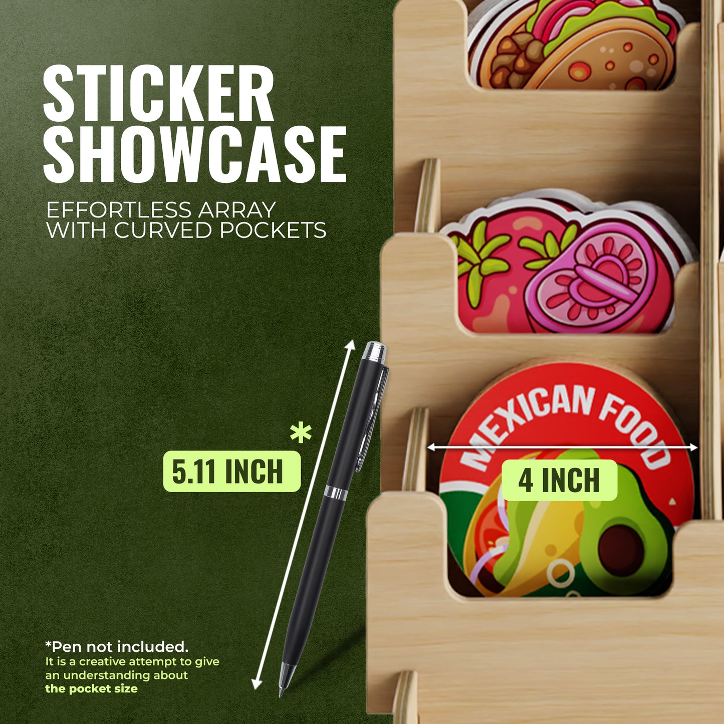 Sticker Display Stand with Curved Pockets for Big 4'' Stickers- Brochure Holder with Customizable Space - On the Go Display Stands for Vendor Events - Ideal for Small Business Vendors (Large)