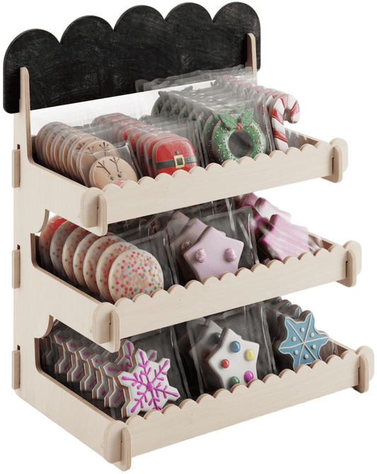 Cookie Display Stand for Bakers & Vendors - Wooden Cookie Stand with Chalkboard Sign for Market Booths, Craft Fairs & Events - Tiered Cookie Display for Cupcakes, Muffins & Pastries