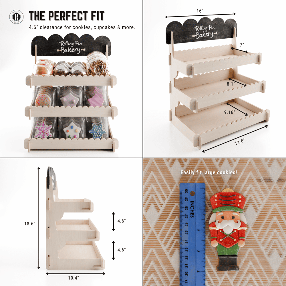 Cookie Display Stand for Bakers & Vendors - Wooden Cookie Stand with Chalkboard Sign for Market Booths, Craft Fairs & Events - Tiered Cookie Display for Cupcakes, Muffins & Pastries