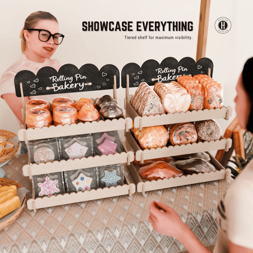 Cookie Display Stand for Bakers & Vendors - Wooden Cookie Stand with Chalkboard Sign for Market Booths, Craft Fairs & Events - Tiered Cookie Display for Cupcakes, Muffins & Pastries