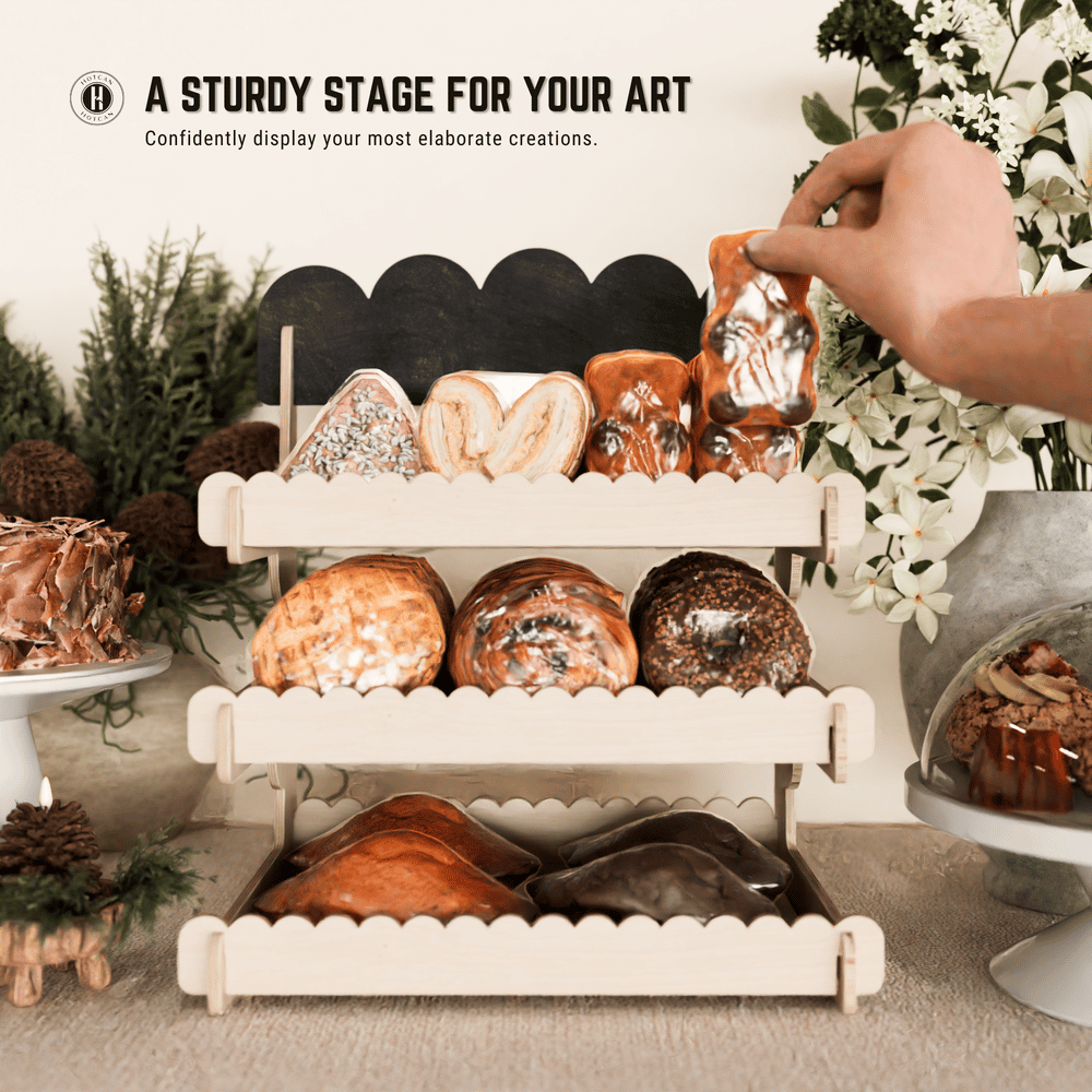 Cookie Display Stand for Bakers & Vendors - Wooden Cookie Stand with Chalkboard Sign for Market Booths, Craft Fairs & Events - Tiered Cookie Display for Cupcakes, Muffins & Pastries