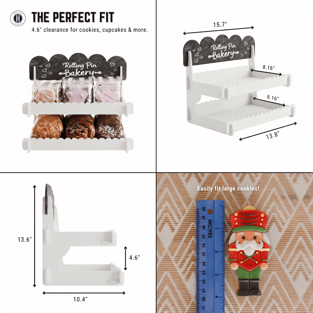 Cookie Display Stand for Bakers & Vendors - Wooden Cookie Stand with Chalkboard Sign for Market Booths, Craft Fairs & Events - Tiered Cookie Display for Cupcakes, Muffins & Pastries 2 Tier (White)