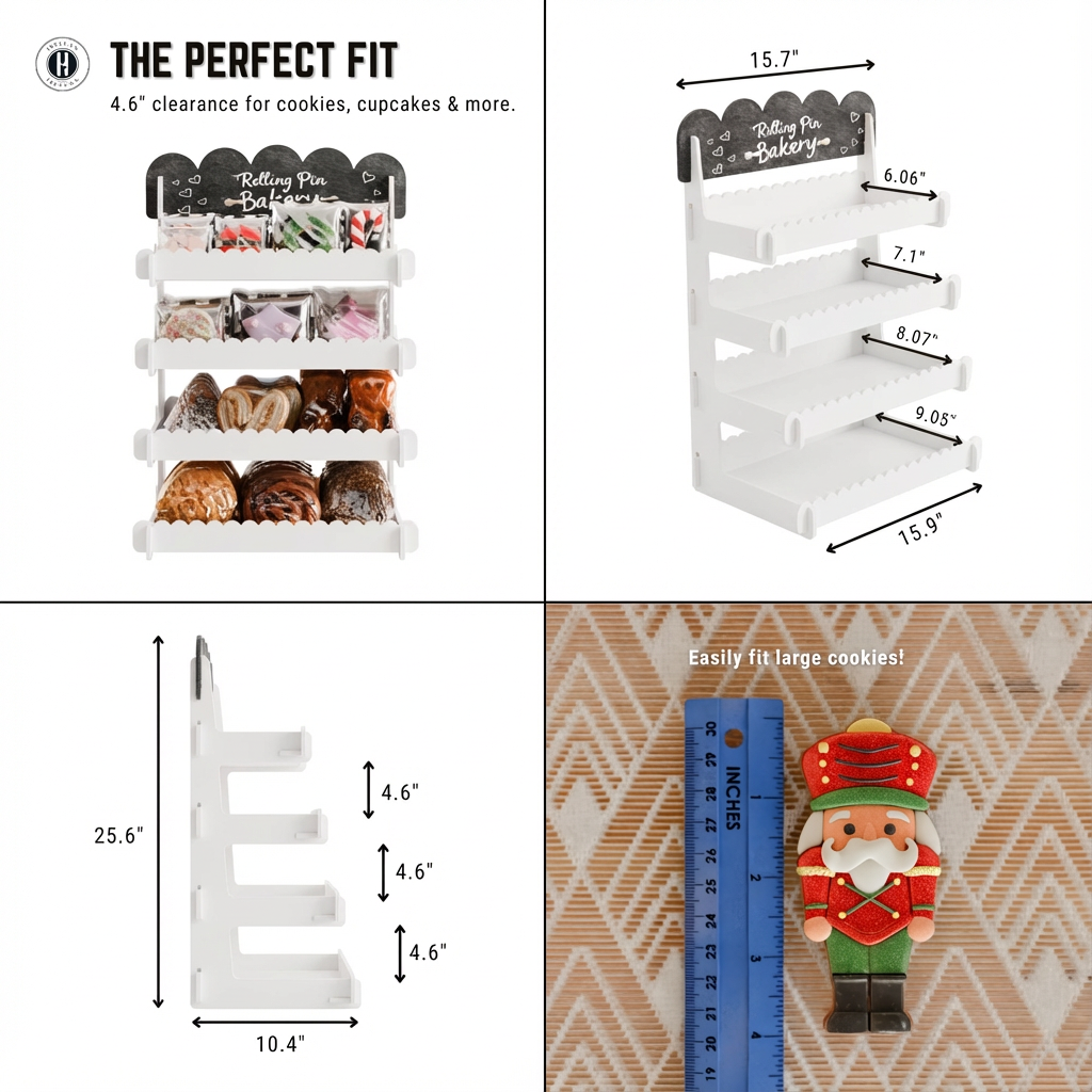Cookie Display Stand for Bakers & Vendors - Wooden Cookie Stand with Chalkboard Sign for Market Booths, Craft Fairs & Events - Tiered Cookie Display for Cupcakes, Muffins & Pastries 4 Tier (White)