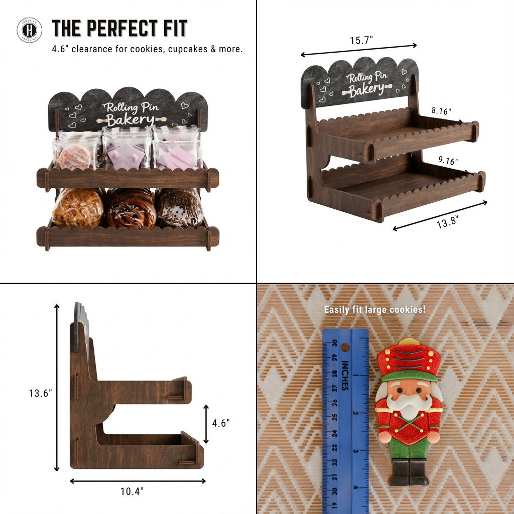 Cookie Display Stand for Bakers & Vendors - Wooden Cookie Stand with Chalkboard Sign for Market Booths, Craft Fairs & Events - Tiered Cookie Display for Cupcakes, Muffins & Pastries 2 Tier (Brown)