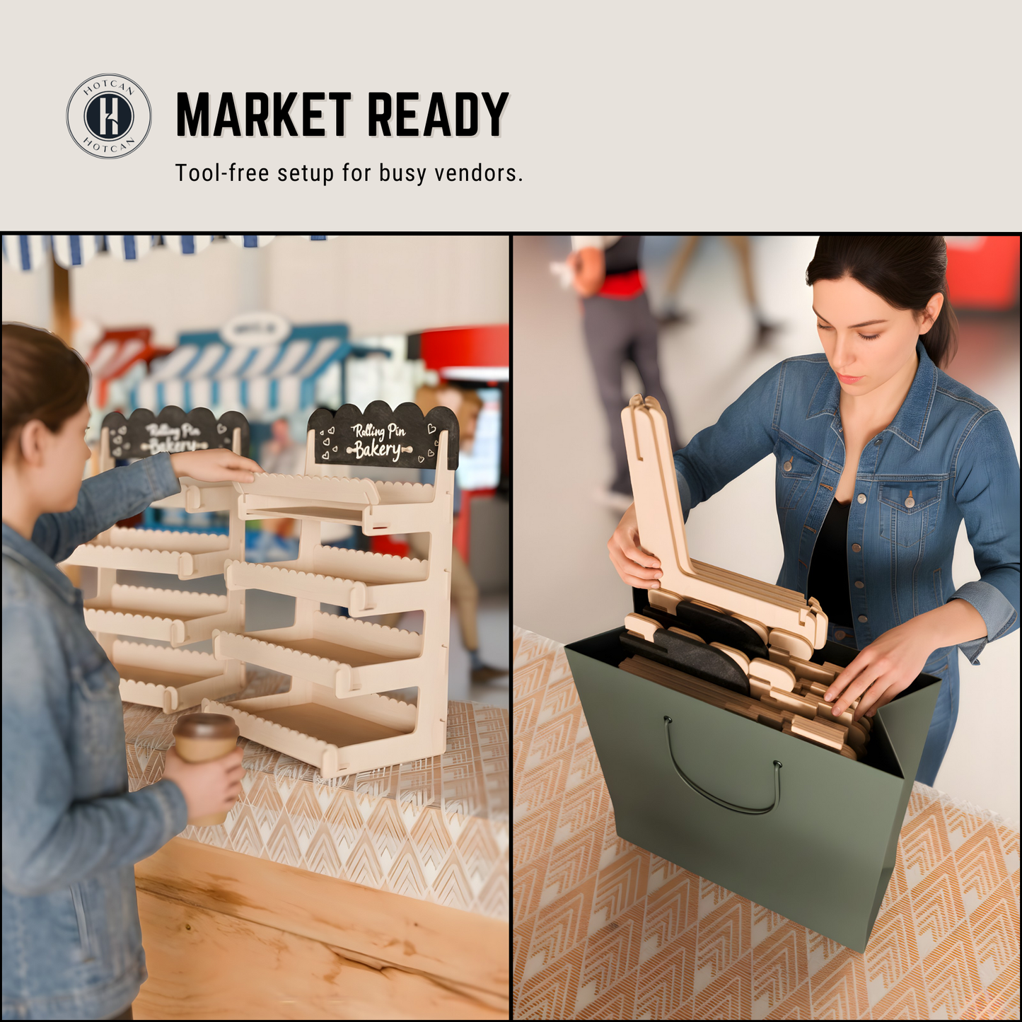 Cookie Display Stand for Bakers & Vendors - Wooden Cookie Stand with Chalkboard Sign for Market Booths, Craft Fairs & Events - Tiered Cookie Display for Cupcakes, Muffins & Pastries 4 Tier (Natural)