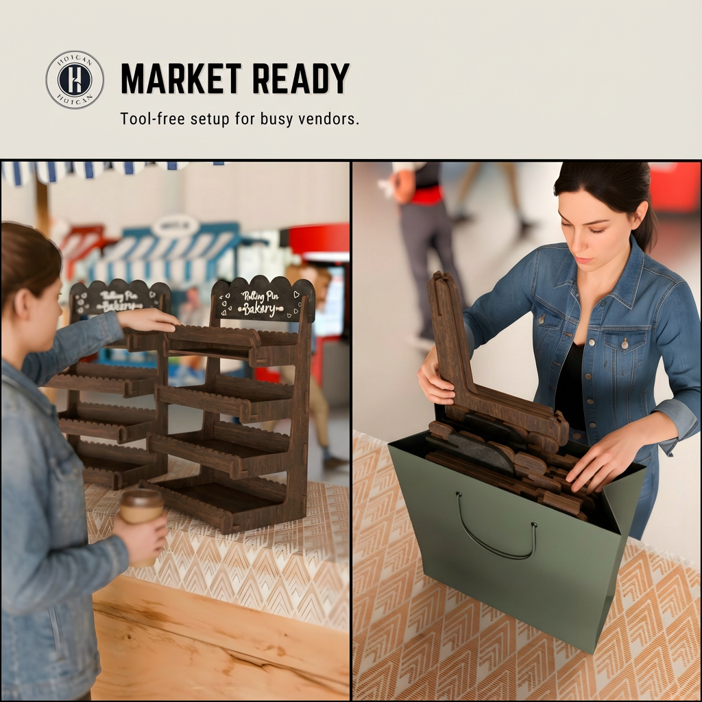 Cookie Display Stand for Bakers & Vendors - Wooden Cookie Stand with Chalkboard Sign for Market Booths, Craft Fairs & Events - Tiered Cookie Display for Cupcakes, Muffins & Pastries 4 Tier (Brown)