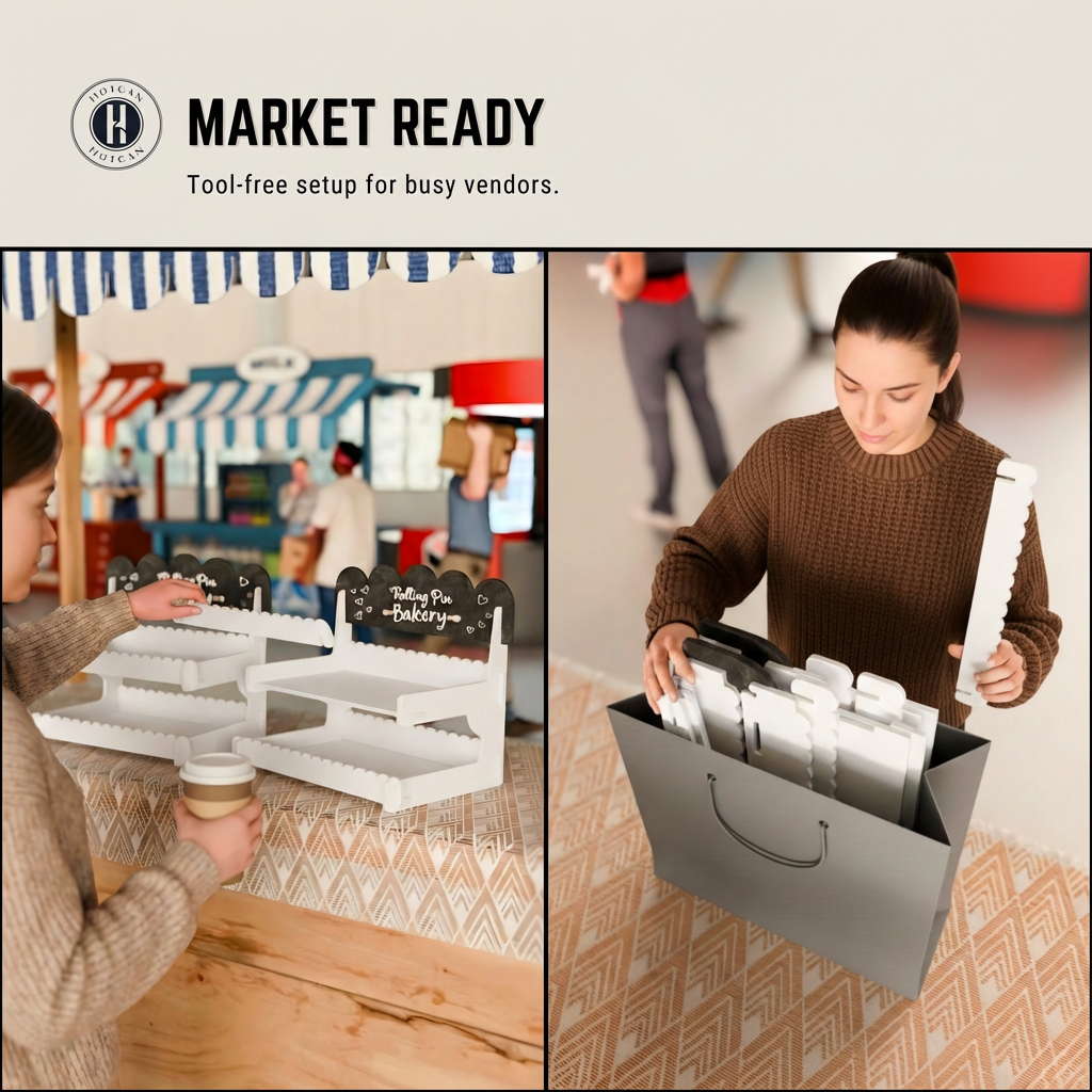 Cookie Display Stand for Bakers & Vendors - Wooden Cookie Stand with Chalkboard Sign for Market Booths, Craft Fairs & Events - Tiered Cookie Display for Cupcakes, Muffins & Pastries 2 Tier (White)