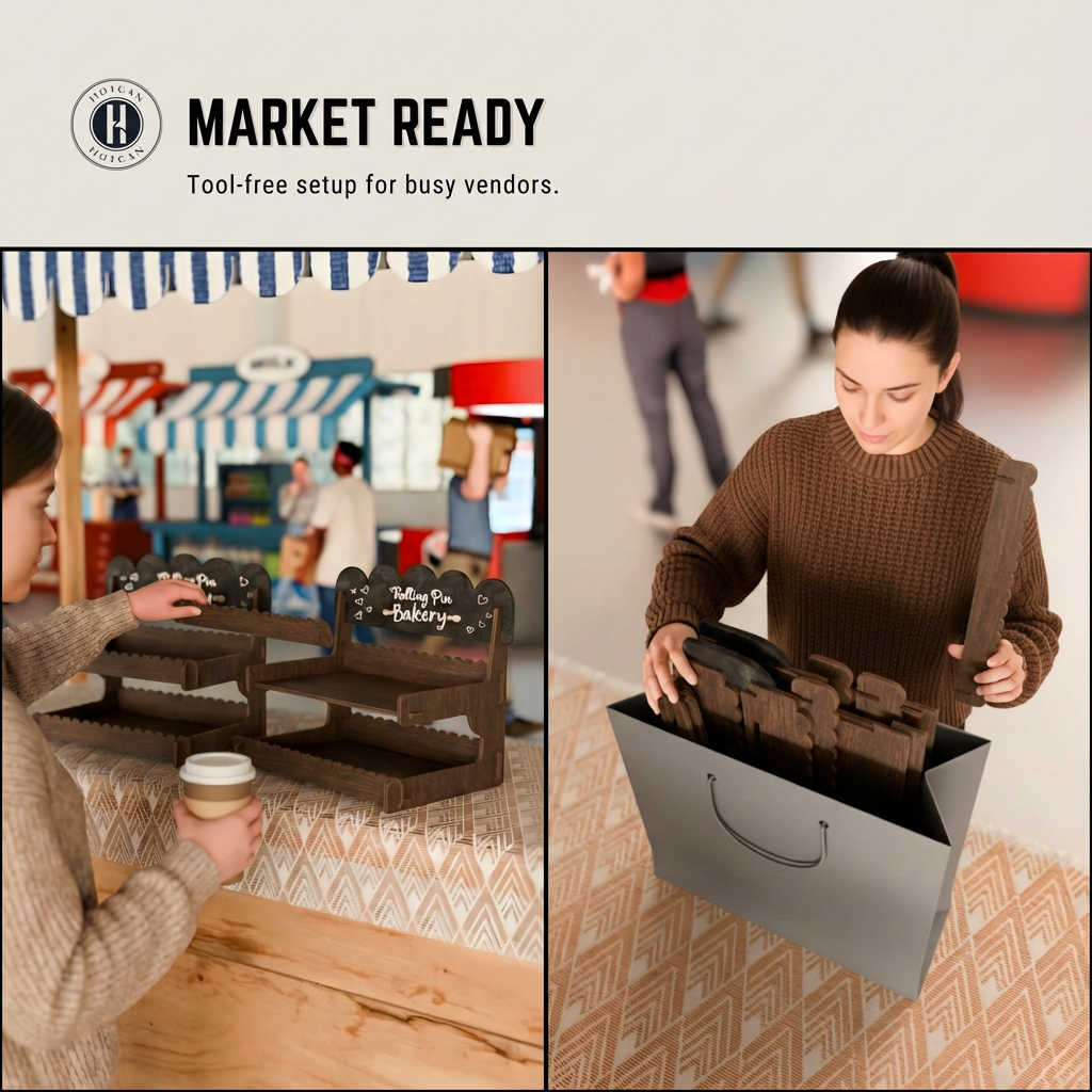 Cookie Display Stand for Bakers & Vendors - Wooden Cookie Stand with Chalkboard Sign for Market Booths, Craft Fairs & Events - Tiered Cookie Display for Cupcakes, Muffins & Pastries 2 Tier (Brown)