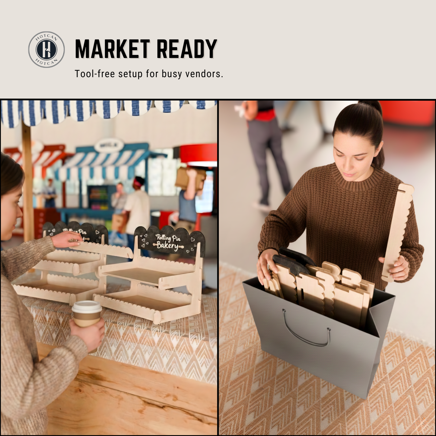 Cookie Display Stand for Bakers & Vendors - Wooden Cookie Stand with Chalkboard Sign for Market Booths, Craft Fairs & Events - Tiered Cookie Display for Cupcakes, Muffins & Pastries (Natural)-2 Tier