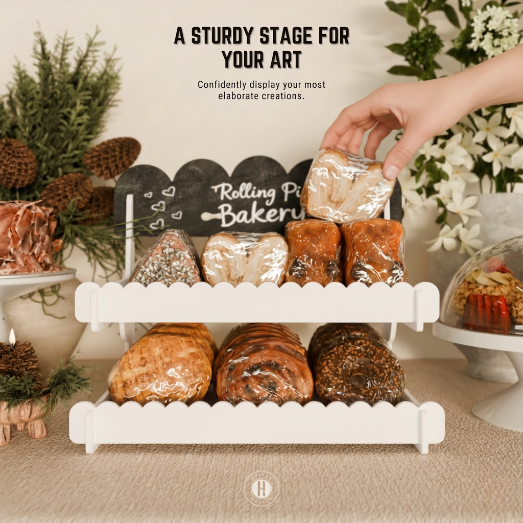 Cookie Display Stand for Bakers & Vendors - Wooden Cookie Stand with Chalkboard Sign for Market Booths, Craft Fairs & Events - Tiered Cookie Display for Cupcakes, Muffins & Pastries 2 Tier (White)