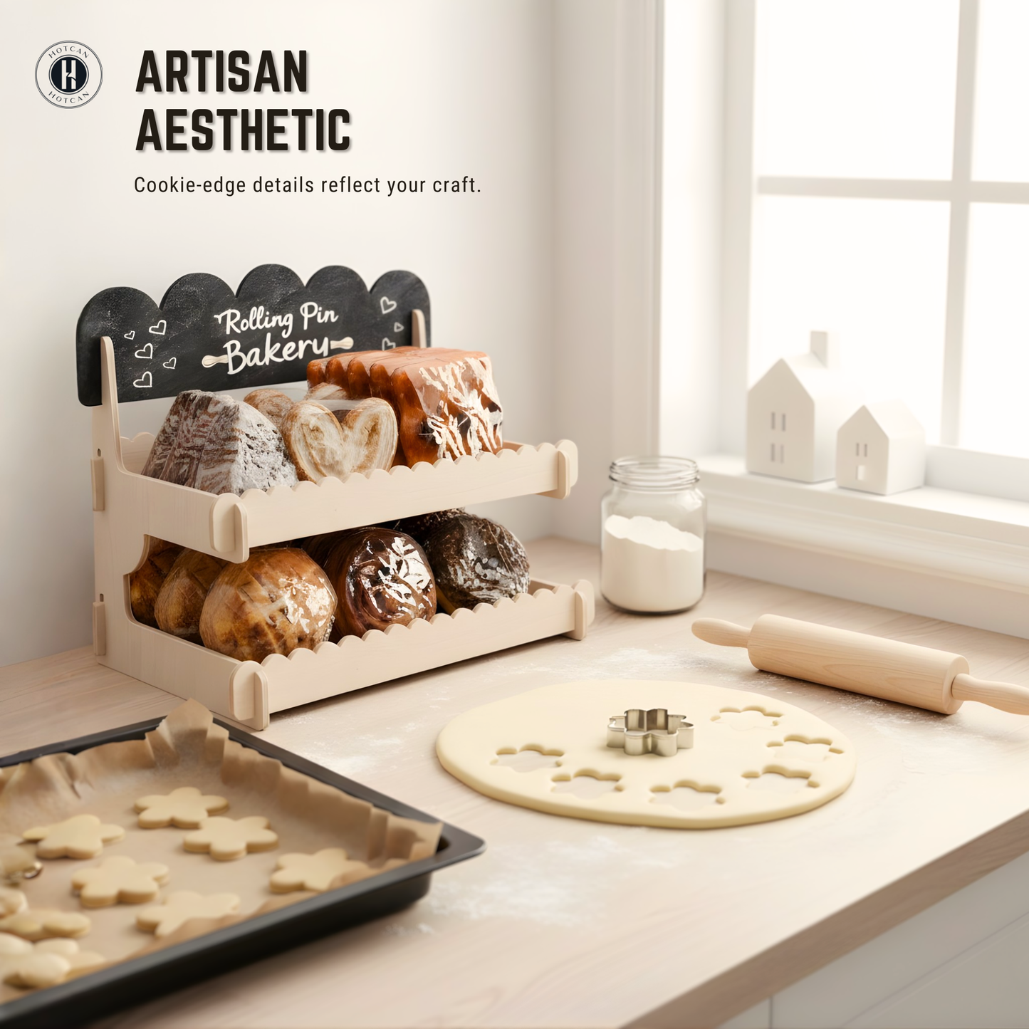 Cookie Display Stand for Bakers & Vendors - Wooden Cookie Stand with Chalkboard Sign for Market Booths, Craft Fairs & Events - Tiered Cookie Display for Cupcakes, Muffins & Pastries (Natural)-2 Tier