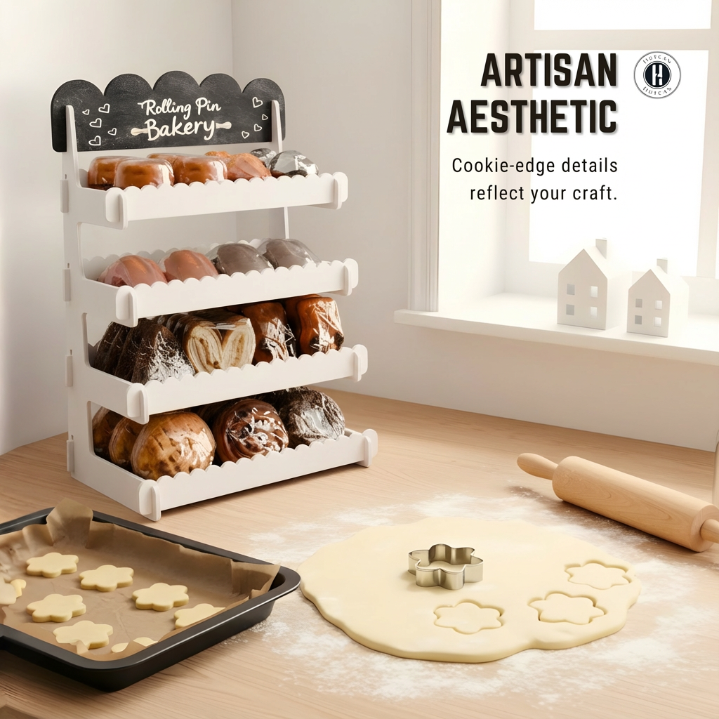 Cookie Display Stand for Bakers & Vendors - Wooden Cookie Stand with Chalkboard Sign for Market Booths, Craft Fairs & Events - Tiered Cookie Display for Cupcakes, Muffins & Pastries 4 Tier (White)