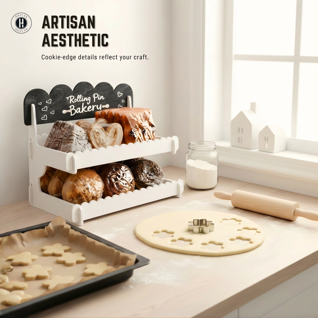 Cookie Display Stand for Bakers & Vendors - Wooden Cookie Stand with Chalkboard Sign for Market Booths, Craft Fairs & Events - Tiered Cookie Display for Cupcakes, Muffins & Pastries 2 Tier (White)