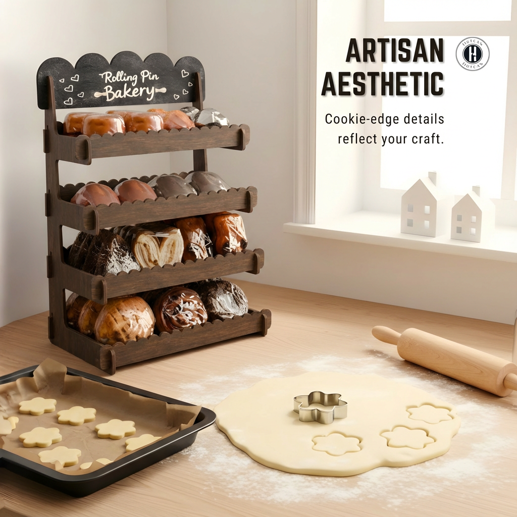 Cookie Display Stand for Bakers & Vendors - Wooden Cookie Stand with Chalkboard Sign for Market Booths, Craft Fairs & Events - Tiered Cookie Display for Cupcakes, Muffins & Pastries 4 Tier (Brown)