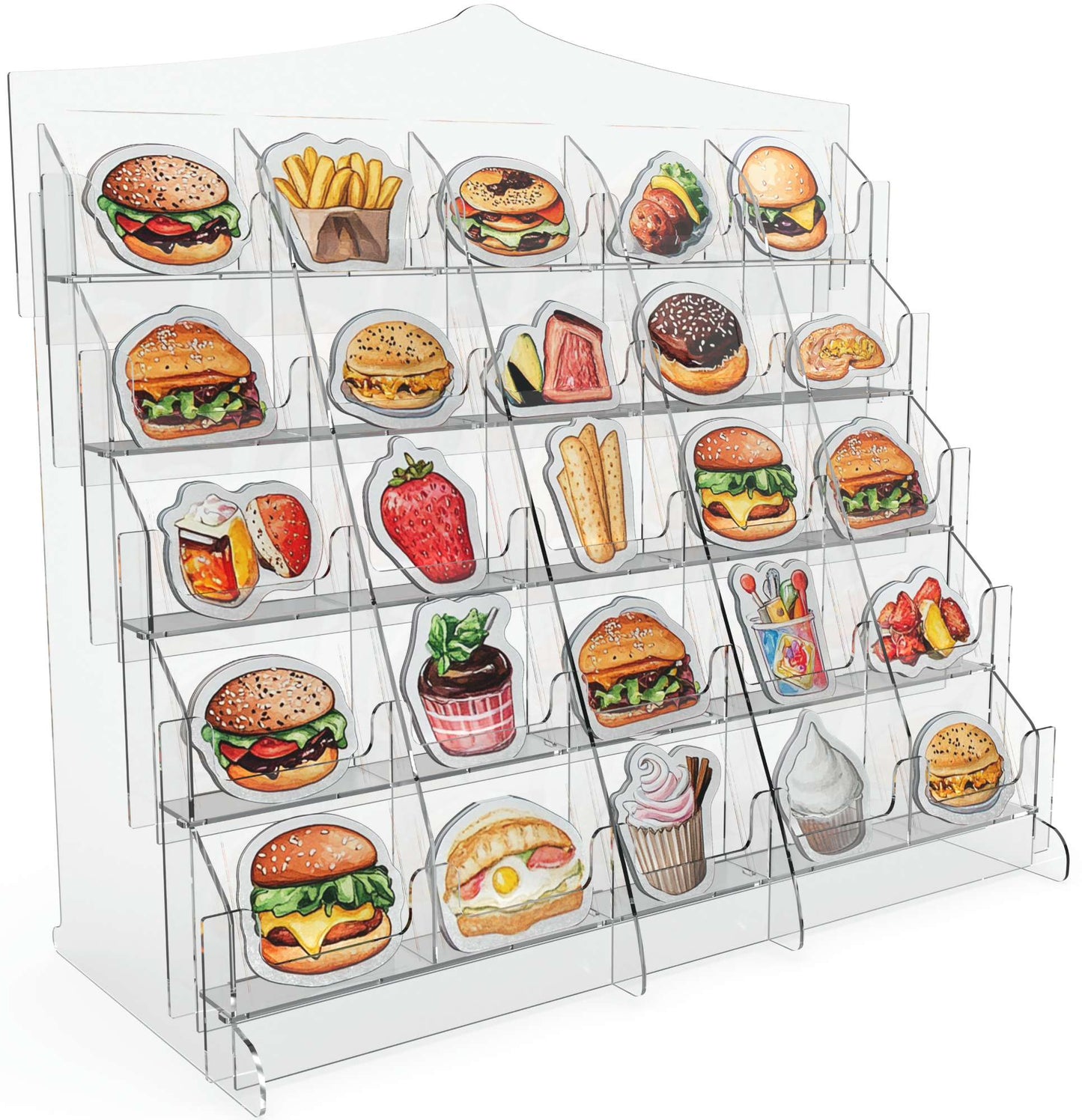 Acrylic Sticker Display Stand with Curved Pockets for Big 4'' Stickers- Brochure Holder with Customizable Space - On the Go Display Stands for Vendor Events - Ideal for Small Business Vendors (Large)