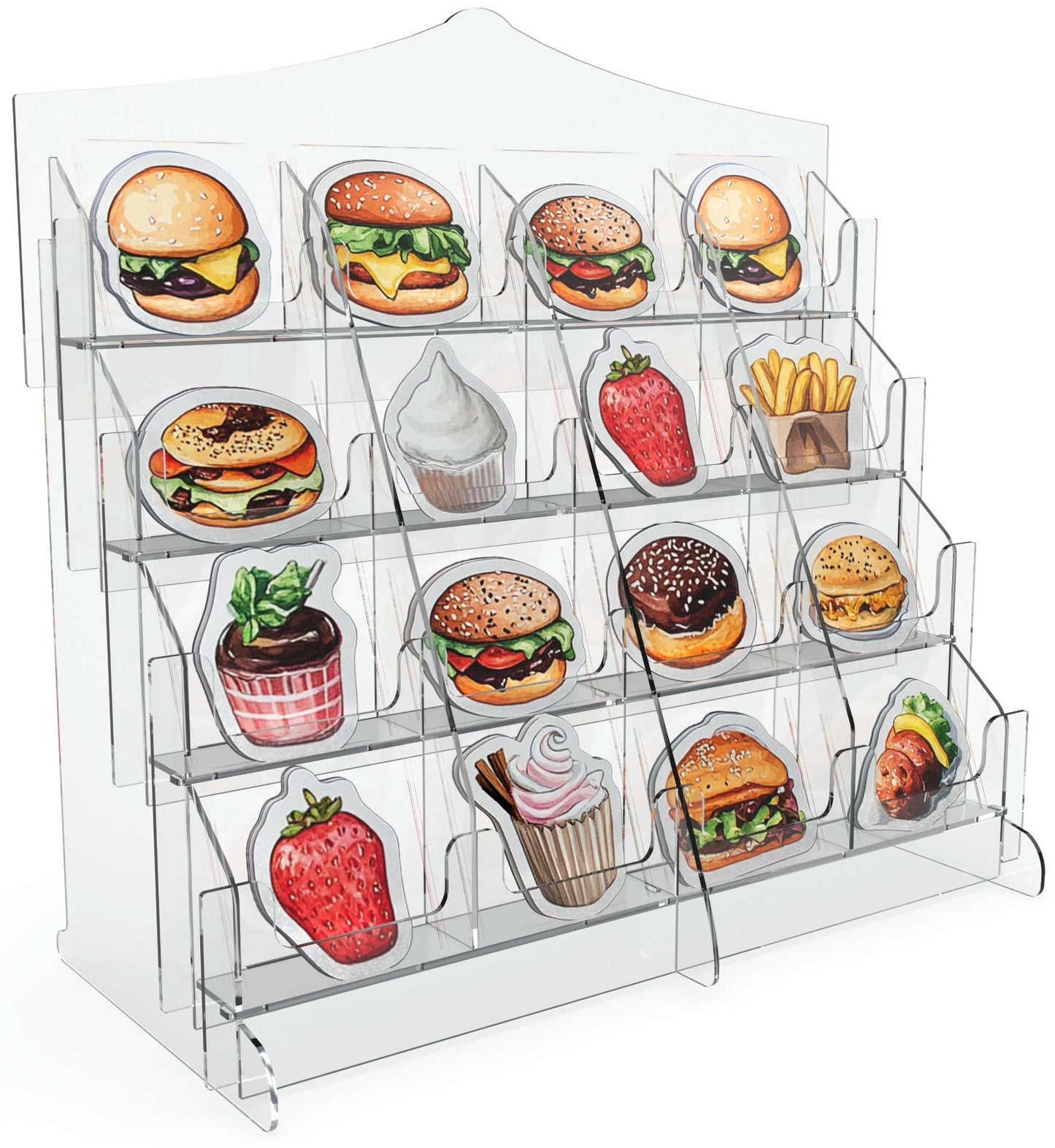 Acrylic Sticker Display Stand with Curved Pockets for Big 4'' Stickers- Brochure Holder with Customizable Space - On the Go Display Stands for Vendor Events - Ideal for Small Business Vendors (Medium)