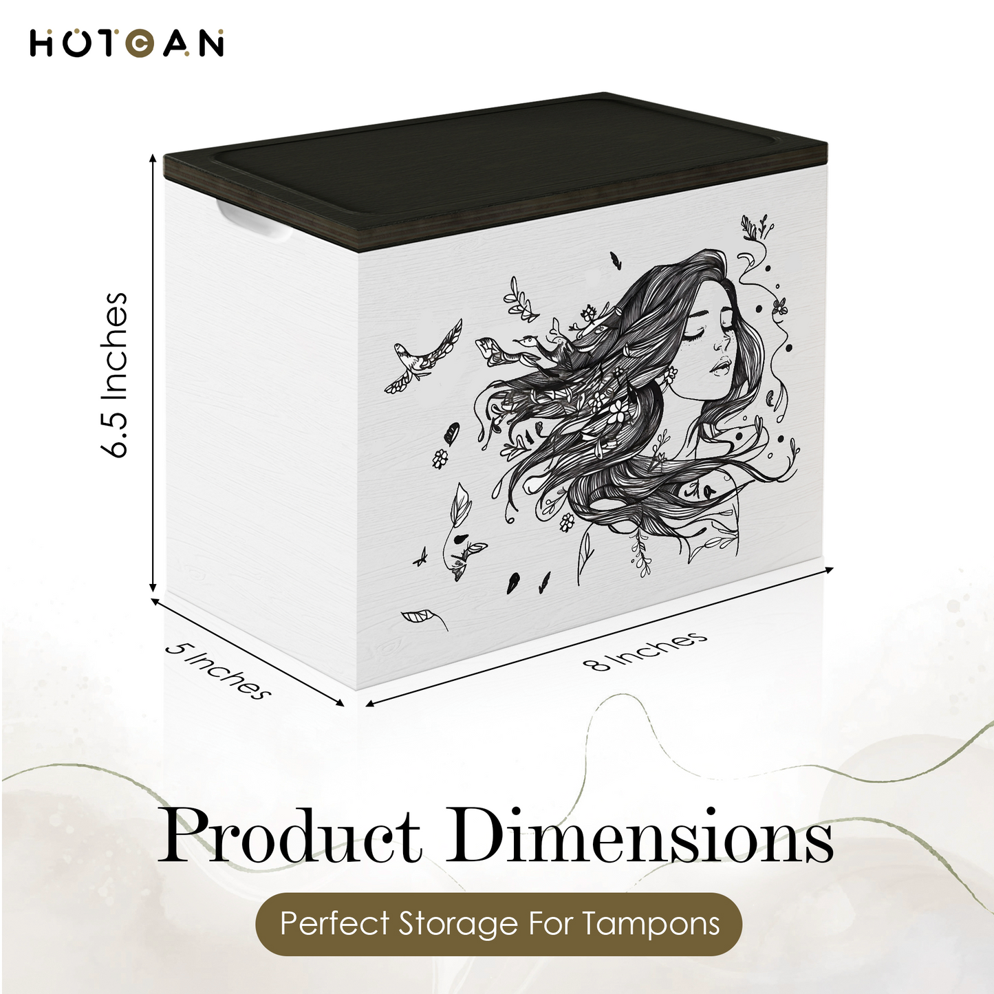 HOTCAN Wooden Tampon Holder for Bathroom - Tampon Organizer with Woman Enjoying the Moment Pattern - Discreet Bathroom Organizer for Private Pad Storage - Gift for Her