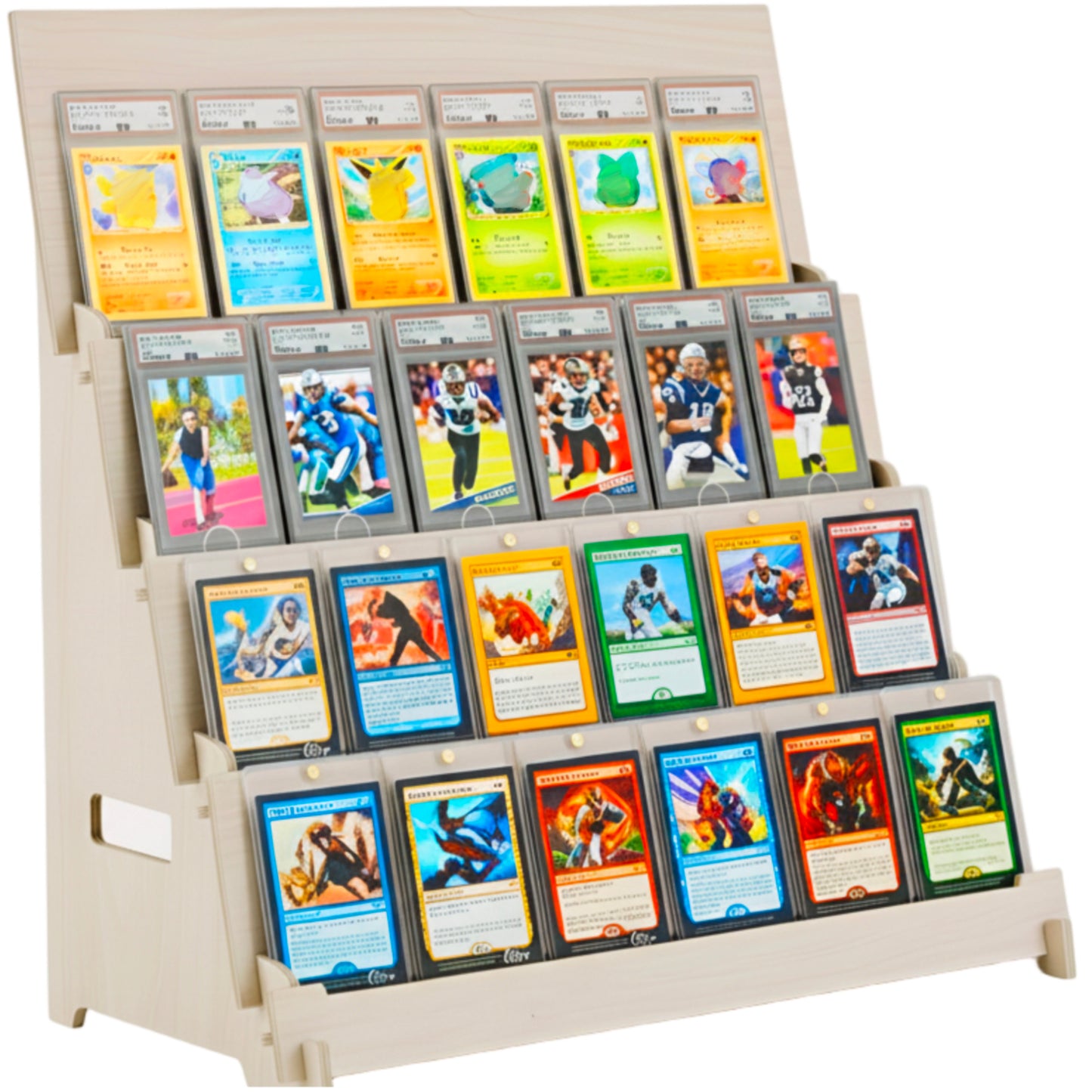 Wood Graded Card Display Stand for Collectors & Flippers - Sleek Tiered Trading Card Display Stand for Shows & Events - Stable On the Go Card Stand for Displaying Sports, TCG & Collectible Card Slabs (24 Cards)
