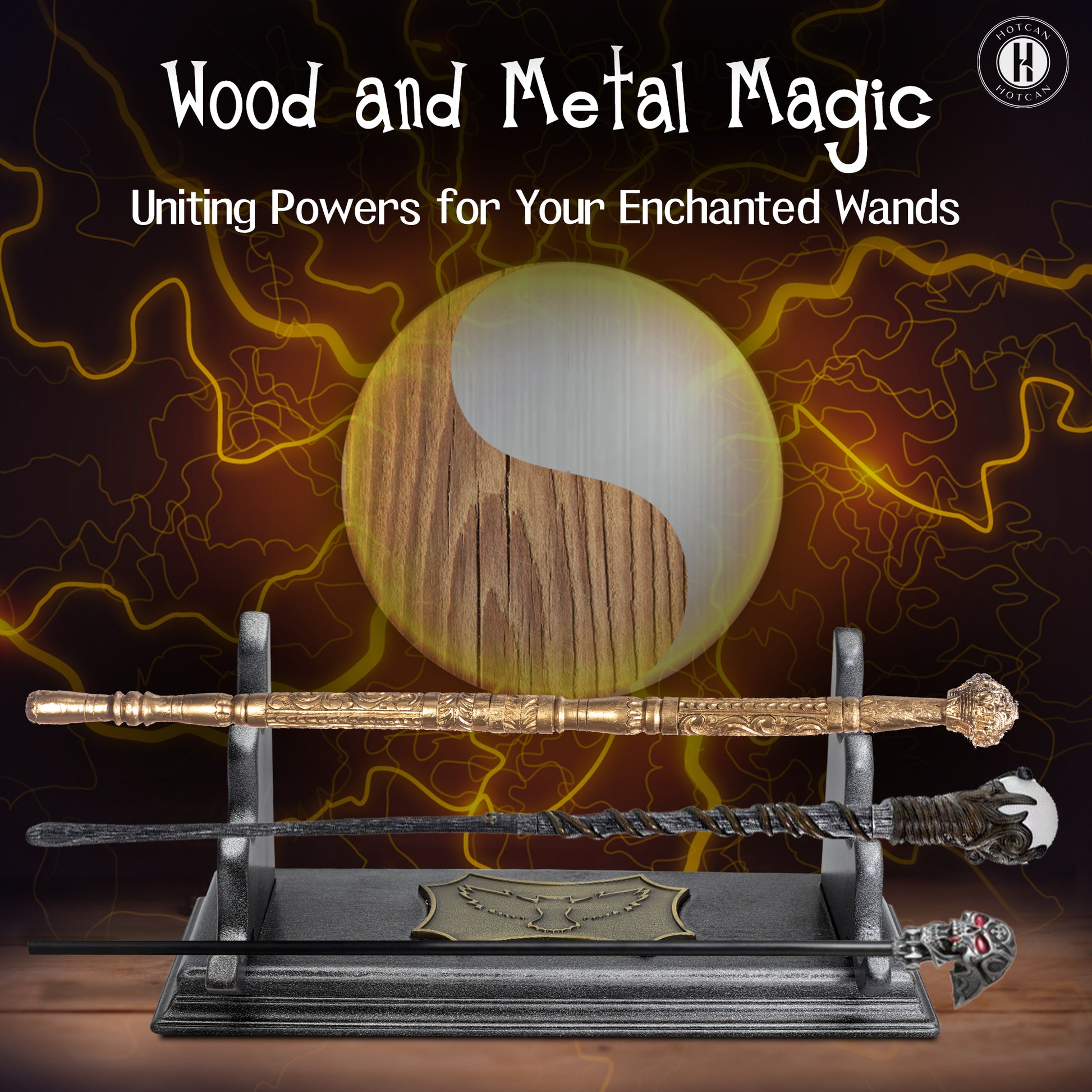 HOTCAN Wooden Magic Wand Holder and Display Stand - Mystical Fusion of