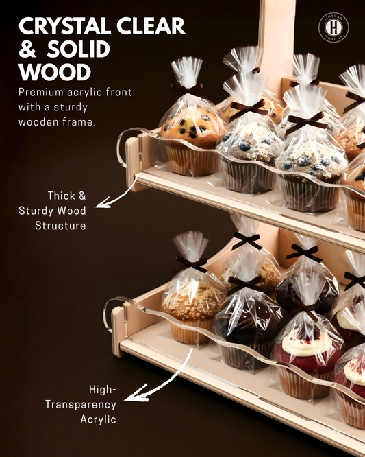 Cookie Display Stand for Bakers & Vendors with Acylic Front - Wooden Cookie Stand with Chalkboard Sign for Market Booths, Craft Fairs & Events - Tiered Cookie Display for Cupcakes, Muffins & Pastries (Black)