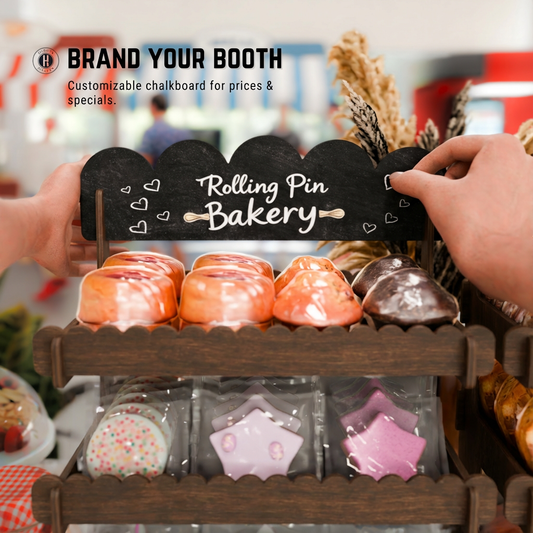 Cookie Display Stand for Bakers & Vendors - Wooden Cookie Stand with Chalkboard Sign for Market Booths, Craft Fairs & Events - Tiered Cookie Display for Cupcakes, Muffins & Pastries (Brown)