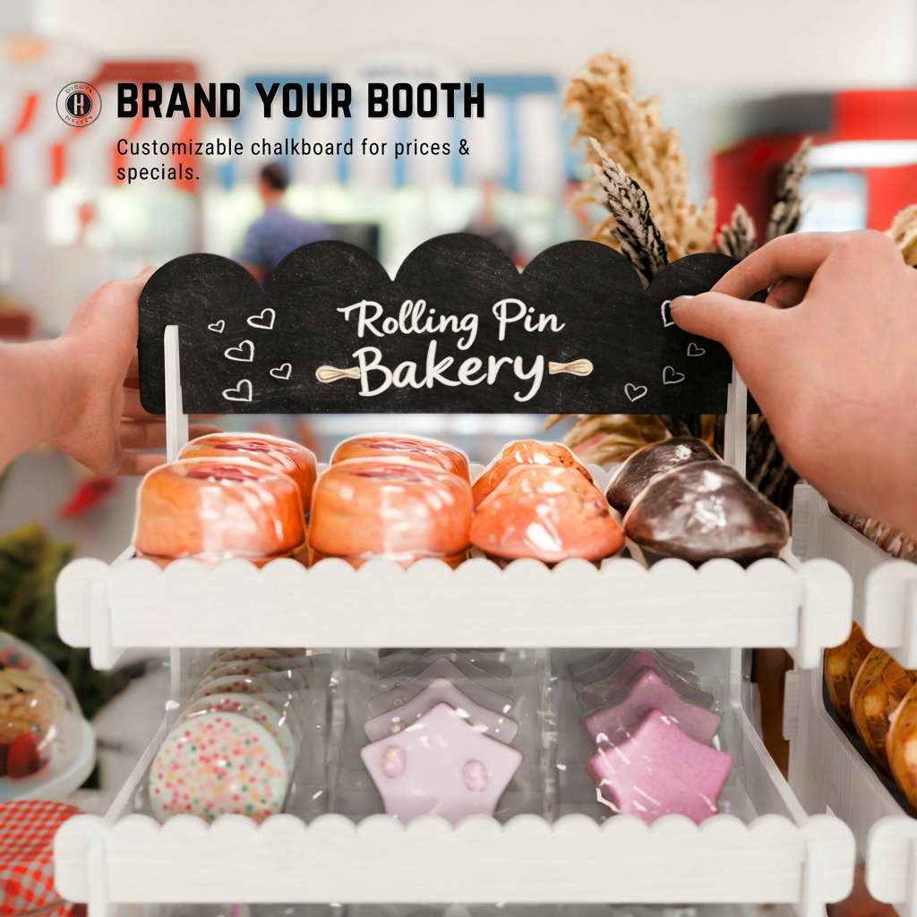 Cookie Display Stand for Bakers & Vendors - Wooden Cookie Stand with Chalkboard Sign for Market Booths, Craft Fairs & Events - Tiered Cookie Display for Cupcakes, Muffins & Pastries (White)