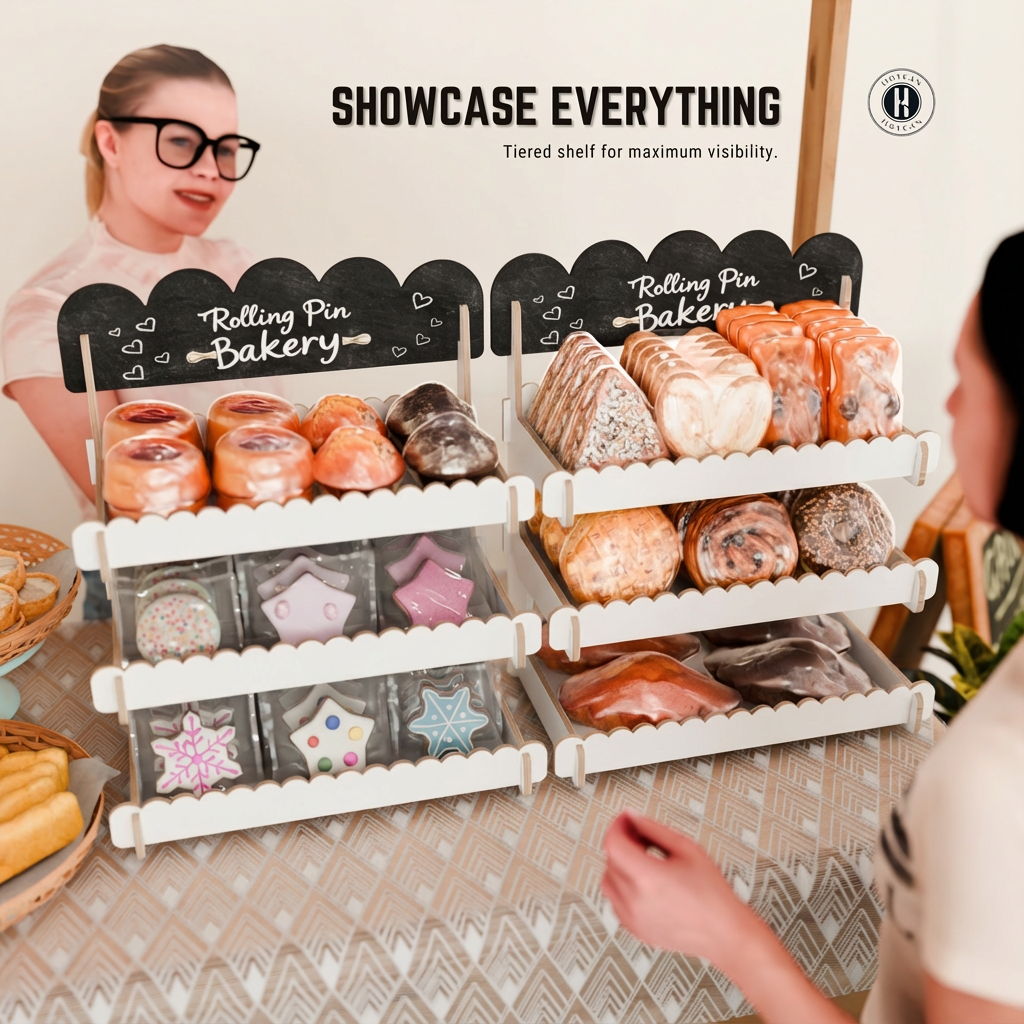 Cookie Display Stand for Bakers & Vendors - Wooden Cookie Stand with Chalkboard Sign for Market Booths, Craft Fairs & Events - Tiered Cookie Display for Cupcakes, Muffins & Pastries (White)