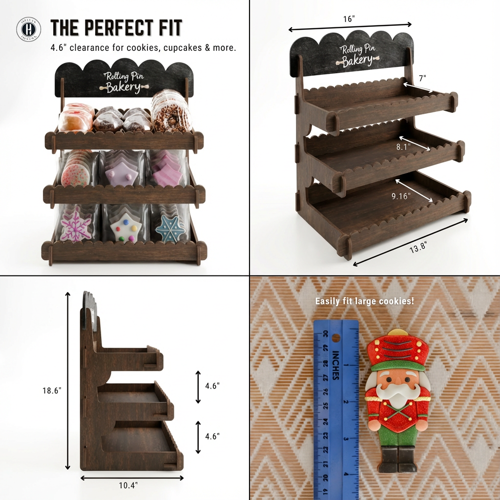 Cookie Display Stand for Bakers & Vendors - Wooden Cookie Stand with Chalkboard Sign for Market Booths, Craft Fairs & Events - Tiered Cookie Display for Cupcakes, Muffins & Pastries (Brown)