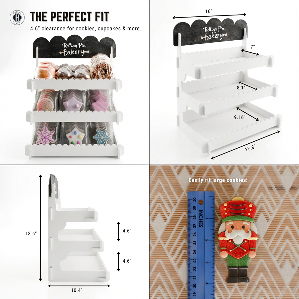 Cookie Display Stand for Bakers & Vendors - Wooden Cookie Stand with Chalkboard Sign for Market Booths, Craft Fairs & Events - Tiered Cookie Display for Cupcakes, Muffins & Pastries (White)