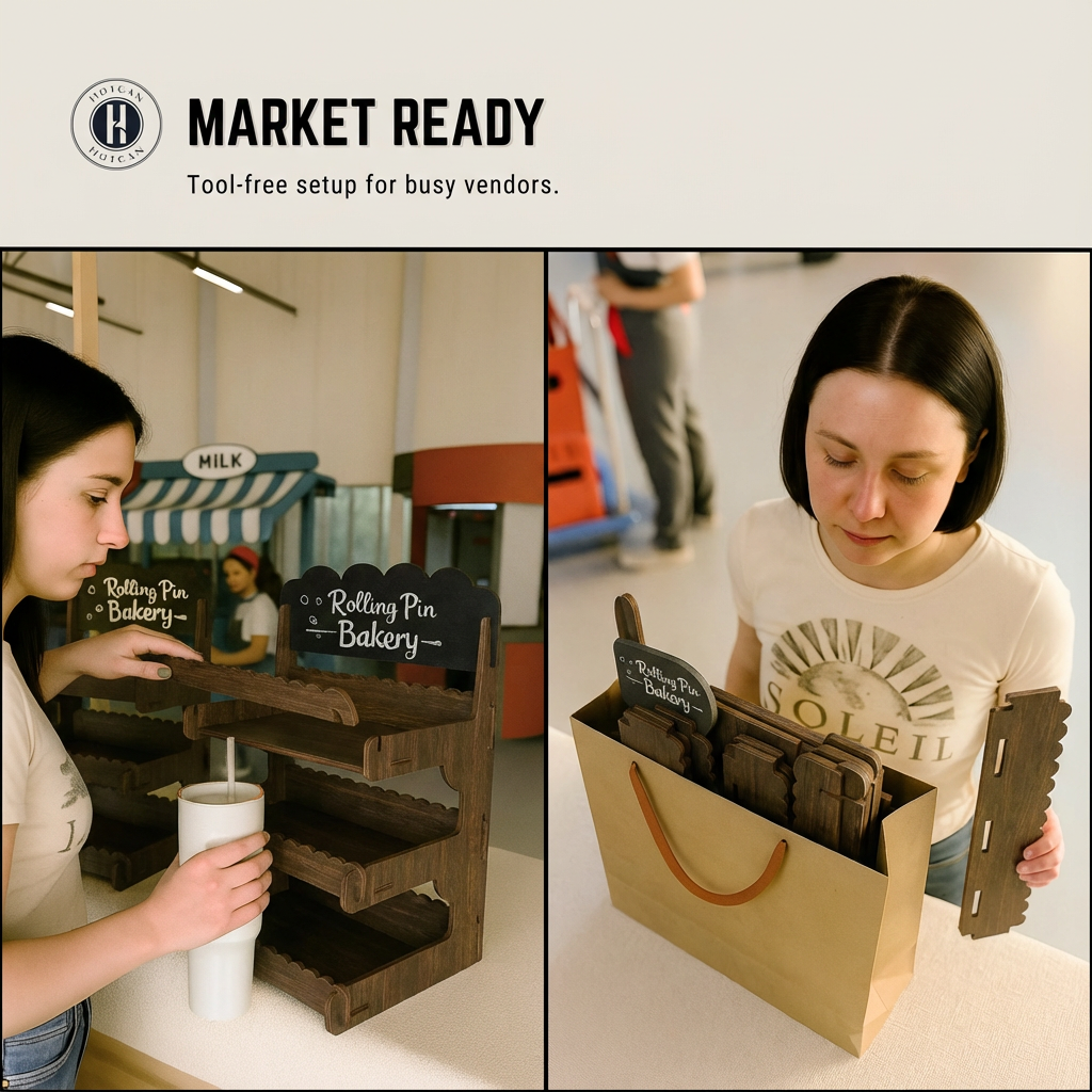 Cookie Display Stand for Bakers & Vendors - Wooden Cookie Stand with Chalkboard Sign for Market Booths, Craft Fairs & Events - Tiered Cookie Display for Cupcakes, Muffins & Pastries (Brown)