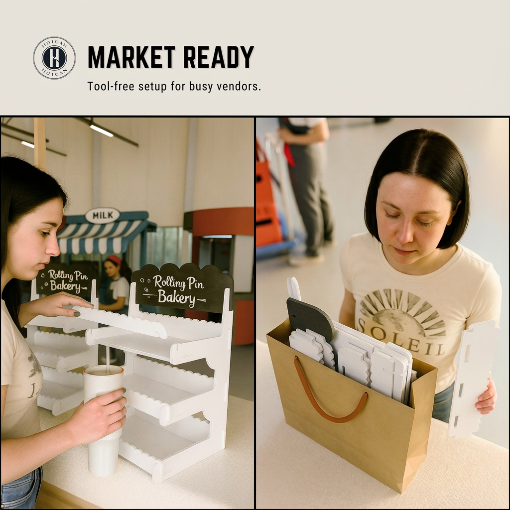 Cookie Display Stand for Bakers & Vendors - Wooden Cookie Stand with Chalkboard Sign for Market Booths, Craft Fairs & Events - Tiered Cookie Display for Cupcakes, Muffins & Pastries (White)