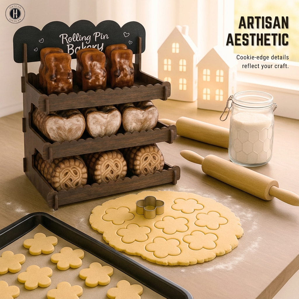 Cookie Display Stand for Bakers & Vendors - Wooden Cookie Stand with Chalkboard Sign for Market Booths, Craft Fairs & Events - Tiered Cookie Display for Cupcakes, Muffins & Pastries (Brown)