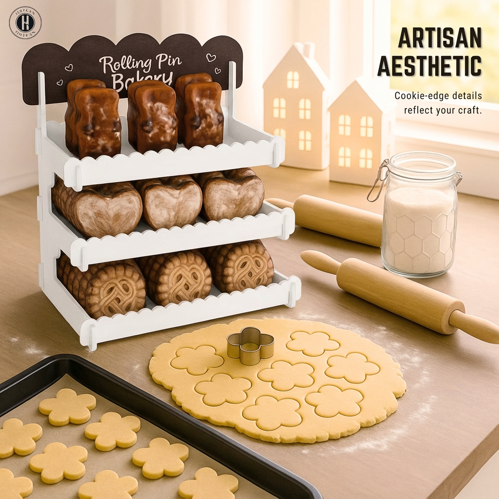 Cookie Display Stand for Bakers & Vendors - Wooden Cookie Stand with Chalkboard Sign for Market Booths, Craft Fairs & Events - Tiered Cookie Display for Cupcakes, Muffins & Pastries (White)