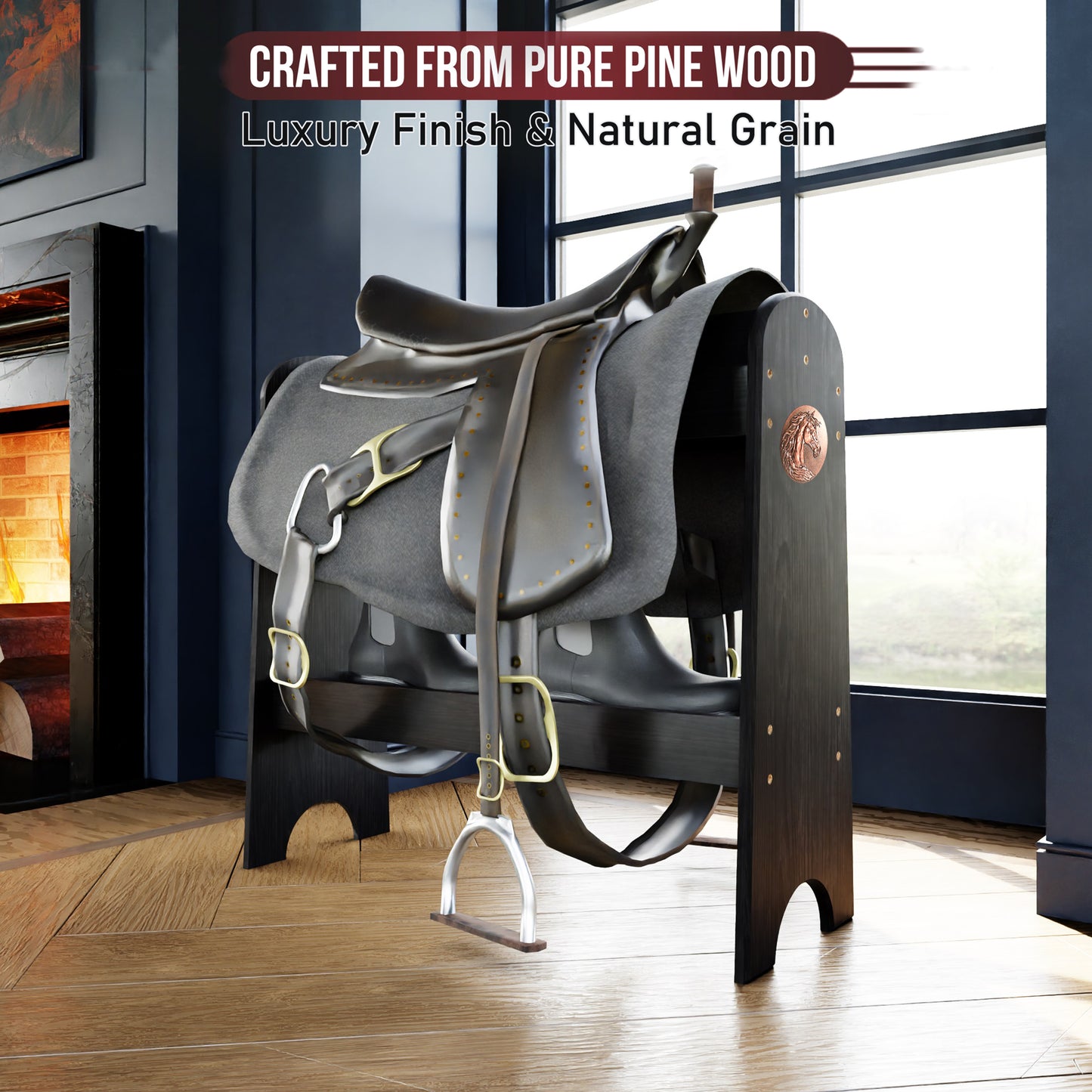 HOTCAN Pine Wood Saddle Rack – Ideal Saddle Stand for Western Horse Gear and Horse Tack Organizers, Suitable for Displaying Trophy Tack at Home (Black)